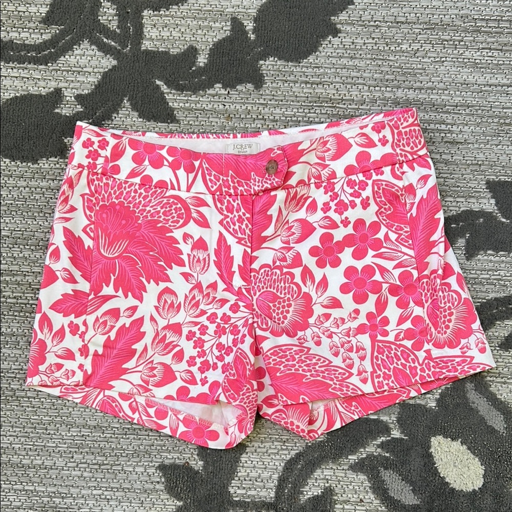J. Crew Pink and White Bermuda Shorts Floral Pattern